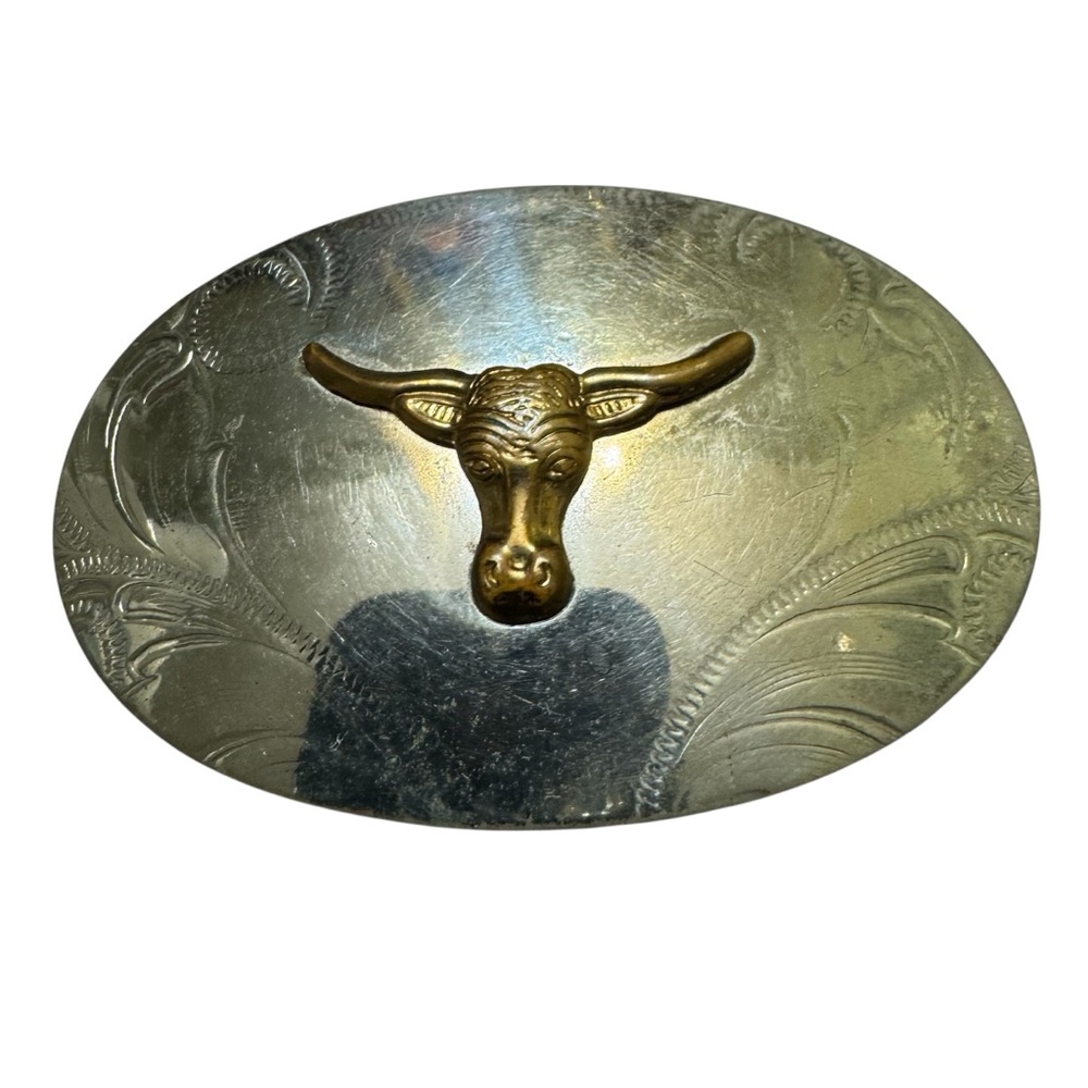 Vintage Longhorn Belt Buckle | Nickel Silver Western Cowboy Rodeo - Picture 3 of 5